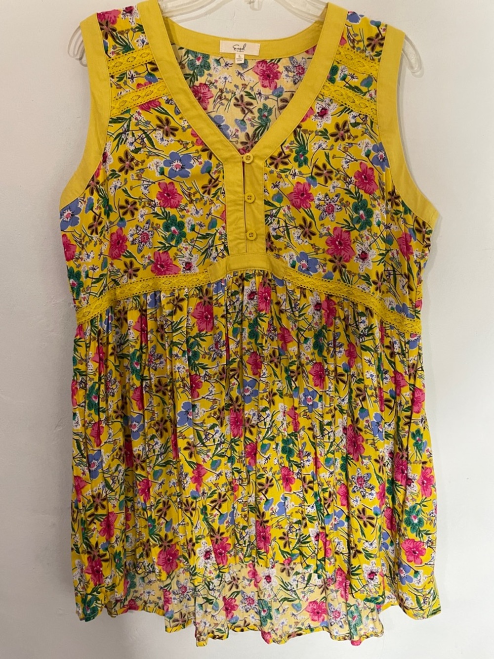 Sleeveless Floral Tunic Top - Yellow